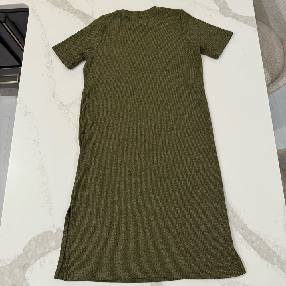 Madewell Ribbed Pocket Tee Midi Dress Women’s Small Kale/Olive Green Side Slits - Picture 10 of 14